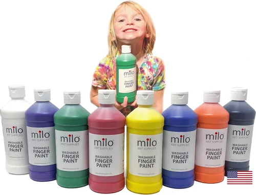 Miniatura 9 de milo Juego de pintura de dedos lavable para niños, 8 colores, botellas de 8 onzas, seguras y no tóxicas, fabricadas en los Estados Unidos, pinturas