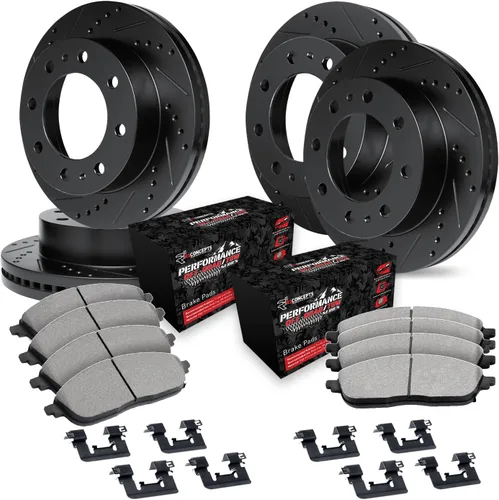 R1 Concepts Kit de freno delantero y trasero para Chevrolet Silverado 2011-2019, GMC Sierra, rotores de freno ranurados perforados, kit de pastillas