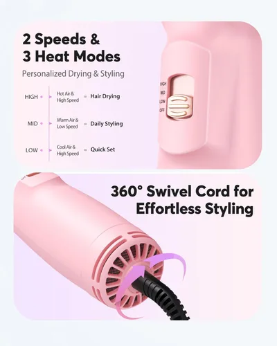 Miniatura 7 de Bopcal Cepillo secador de pelo de viaje de 2 pulgadas, cepillo de aire caliente de doble voltaje 100-240V, cepillo secador de pelo iónico 4 en 1