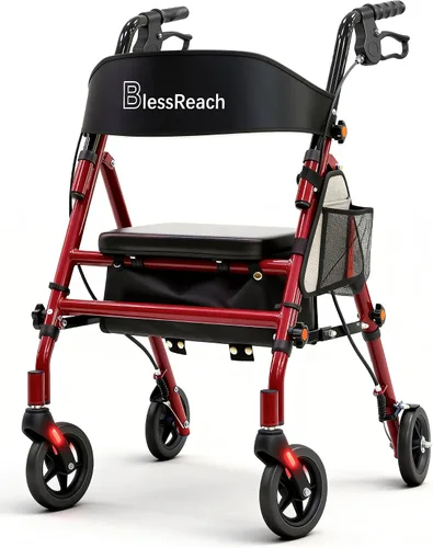 Miniatura 7 de BlessReach Andadores plegables ligeros con asiento para personas mayores, capacidad de 300 libras, altura ajustable de 5 posiciones, andador híbrido