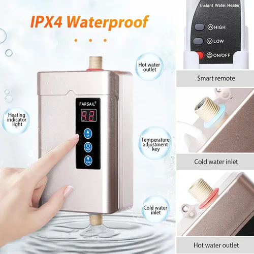 Miniatura 2 de Calentador de agua eléctrico sin tanque, pequeño calentador de agua instantáneo para fregadero de cocina, 3000 W 110 V, con pantalla digital LCD