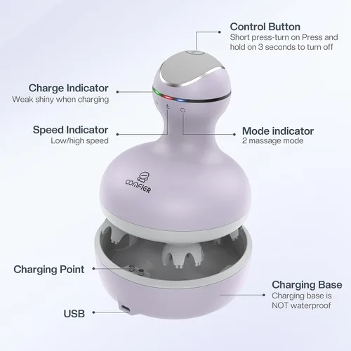Miniatura 5 de COMFIER Masajeador eléctrico del cuero cabelludo con vibración de múltiples modos, rascador de cabeza portátil de mano para el crecimiento