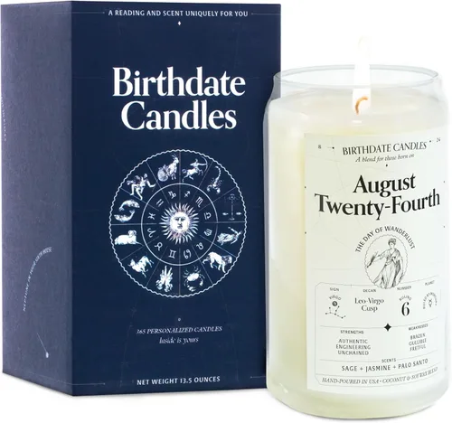 Miniatura 62 de Velas con fecha de nacimiento, 28 de octubre, velas perfumadas del zodiaco de Escorpio, regalo de cumpleaños, aroma a bergamota, canela y caoba