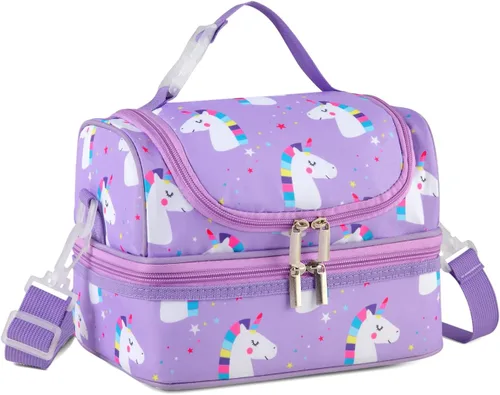 Miniatura 19 de VASCHY - Lonchera para niños, bolsas de almuerzo aisladas de dos compartimentos para niños y niñas con correa para el hombro para la escuela