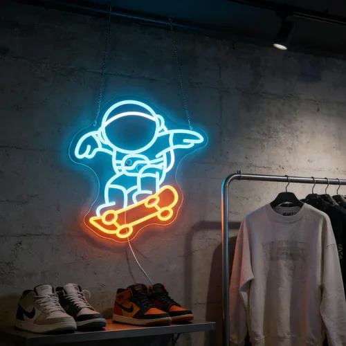 Miniatura 8 de Astronaut Skateboarding" Space Adventure Light - Arte de pared LED genial y que desafía la gravedad para sala de juegos, dormitorio, decoración