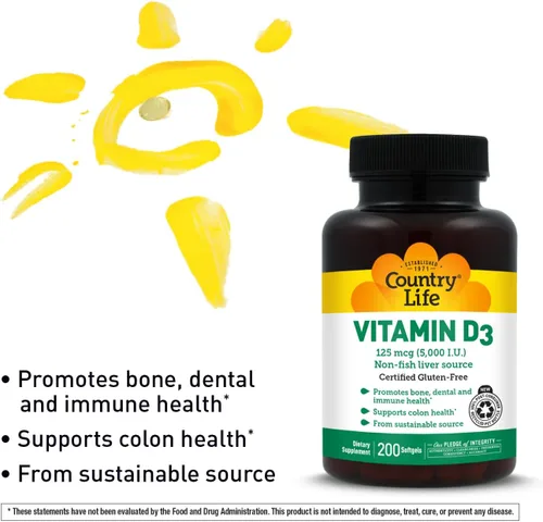 Miniatura 5 de Country Life Vitamina D3 5000 I.U., 200-Softgel