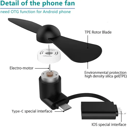 Miniatura 3 de Mini ventilador de teléfono celular 2 en 1 para teléfonos celulares iPhone y Android con puerto tipo C/USB C (paquete de 4) - Pequeño ventilador