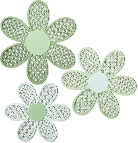 Miniatura 10 de Maitys 3 piezas de decoración de pared de margaritas bohemias, flores de ratán natural, arte bohemio de madera, flores de guardería, decoración