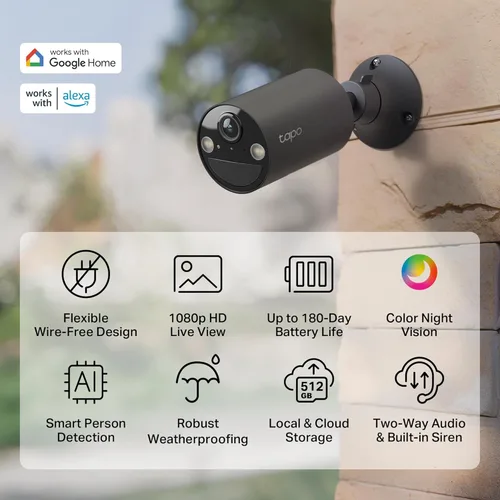 Miniatura 2 de Tapo de TP-Link Cámara de seguridad inalámbrica para exteriores, 1080P, hasta 180 días de vida de la batería, detección gratuita de personas, Negro