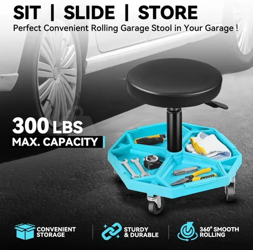 Miniatura 2 de Taburete Auto Dynasty para Mecánico, Asiento Neumático Ajustable y Rodante para Taller de Garaje con Bandeja para Herramientas, Asiento Rodante
