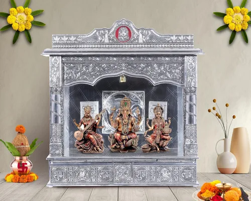 Miniatura 5 de Mandir de plata para el hogar - blanco oxidado - sin puerta (grande)