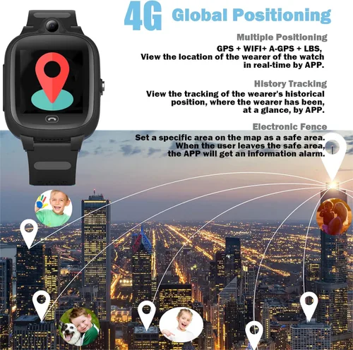 Miniatura 2 de TEZILON Reloj inteligente GPS 4G para niños, seguimiento global en tiempo real, videollamadas y texto Geo-Fence SOS Alerta de emergencia Mensaje