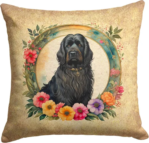 Miniatura 213 de Caroline's Treasures DAC2072PW1414 Affenpinscher and Flowers - Almohada decorativa de tela, lavable a máquina, para interiores y exteriores