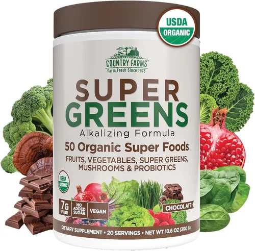 Miniatura 17 de Country Farms Super Greens Sabor piña y mango, 50 súper alimentos orgánicos, mezcla de bebida orgánica USDA (pasto de trigo, espirulina, clorella)