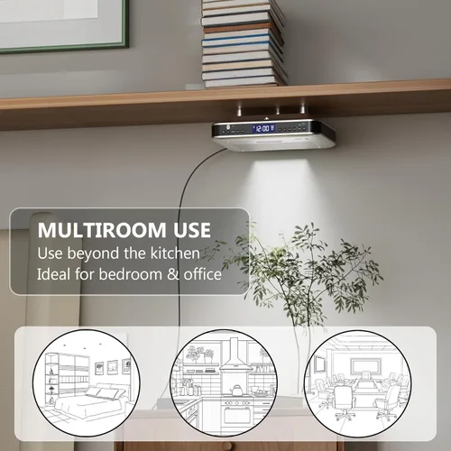 Miniatura 7 de iLive Radio FM Bluetooth para debajo del gabinete para cocina, estéreo inalámbrico con reloj y temporizador incorporados, 20 preajustes de FM, LCD