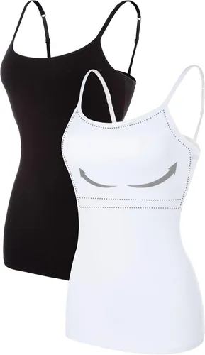 Miniatura 77 de Camisa Attraco de algodón, con tirantes estilo espagueti, con brasier incorporado, 2 paquetes, para mujer