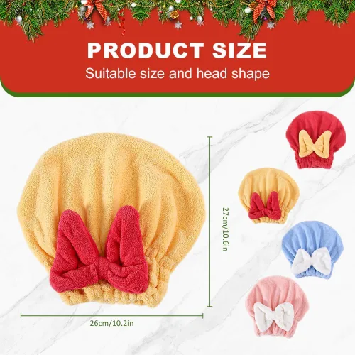 Miniatura 6 de 2 piezas de gorras de secado de cabello de microfibra, nueva toalla de pelo absorbente de Navidad 2026 para cabello húmedo de mujer, toalla de pelo