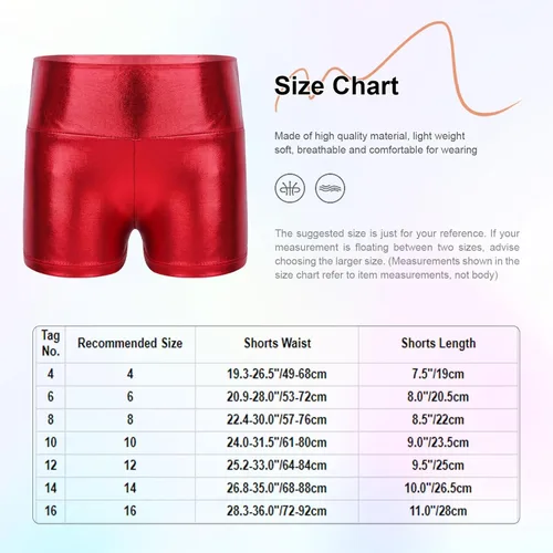 Miniatura 5 de Pantalones cortos de gimnasia de entrenamiento metálico brillante para niñas y niñas, pantalones cortos de gimnasia de cintura alta