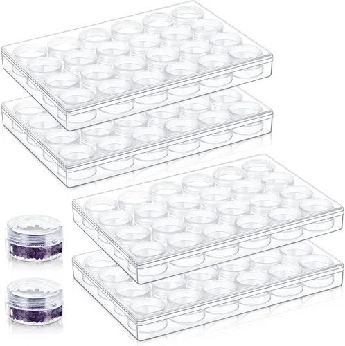 Xinnun 4 unidades organizadores de cuentas transparentes para bordar cuentas con tapa, almacenamiento de pintura de diamante de plástico para