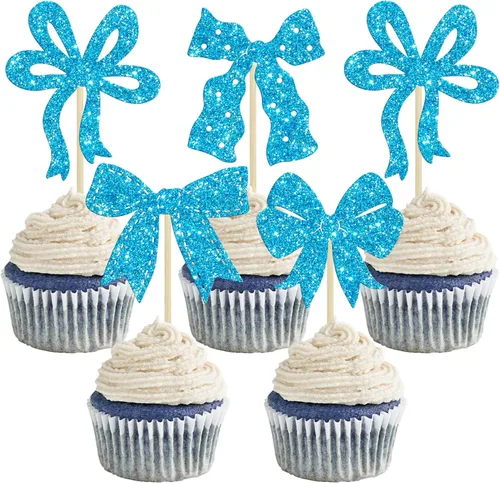 Miniatura 16 de Ephlyn 24 Piezas Adornos para Cupcakes con Lazo Rosa - Decoraciones de Cupcakes con Moño para Nupcial, Baby Shower, Fiesta Temática de Boda - Negro