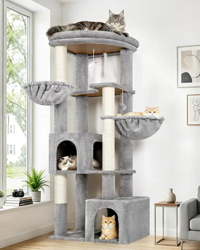 Miniatura 9 de Globlazer Árbol esquinero de 64 pulgadas para gatos grandes de interior, torre para gatos de varios niveles que ahorra espacio con 2 condominios, 2