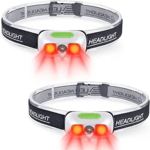 Miniatura 10 de Linterna frontal recargable, ultra brillante de 500 lúmenes, 5 modos de iluminación con luz roja, IPX4, impermeable, correa ajustable, linterna