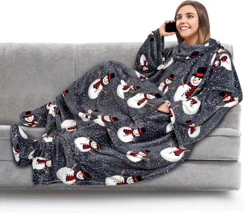 Miniatura 35 de PAVILIA Manta de forro polar con mangas, bolsillos para los pies para mujeres, hombres y adultos, manta de felpa para llevar, cálida manta
