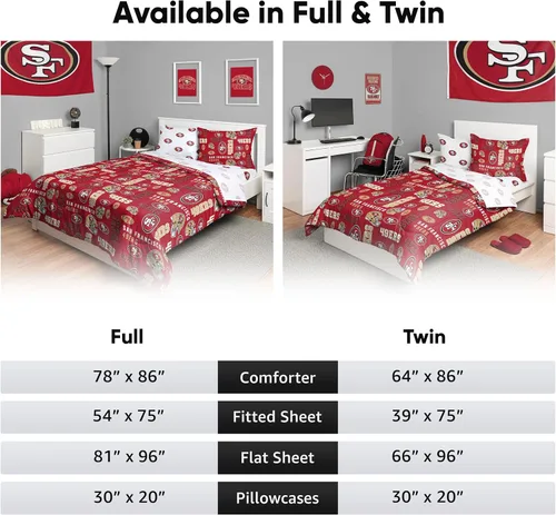 Miniatura 5 de FOCO Juego de ropa de cama unisex para adultos con logotipo del equipo de la NFL, sábanas y fundas de almohada, juego de ropa de cama de 5 piezas
