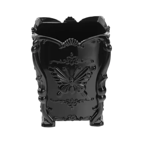 FRCOLOR Pote de pincel de maquillaje acrílico Organizador de cepillo cosmético Decoración de mariposa Lápiz Contenedor Negro