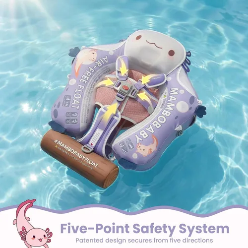 Miniatura 6 de Mambobaby Flotador de piscina para bebés sin deslizamiento con toldo y cola flotador de natación no inflable para bebés, espuma perla, UPF 50+