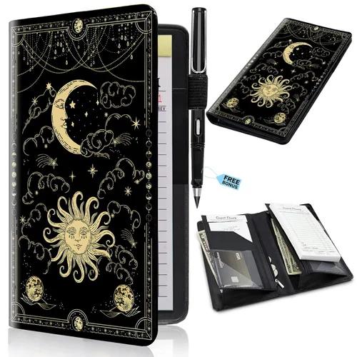 Miniatura 59 de Libros de servidor para camareras con bolsillo con cremallera – Libro de camarera gótico pastel con calavera de bruja, organizador de dinero