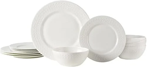 Miniatura 9 de Mikasa Ashlyn Juego de Vajilla de Porcelana Ósea Vegana Resistente a Astillas de 12 Piezas, Servicio para 4