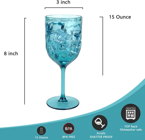 Miniatura 4 de Yalin Juego de 6 vasos apilables irrompibles de plástico acrílico para vino y agua de 12 onzas (multicolor, 15 onzas)
