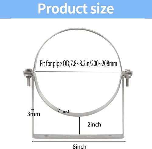 Miniatura 3 de Correa de pared de ventilación de acero inoxidable B, soporte de tubo de chimenea, colgador rígido de anillo dividido, soporte de pared, para tubo