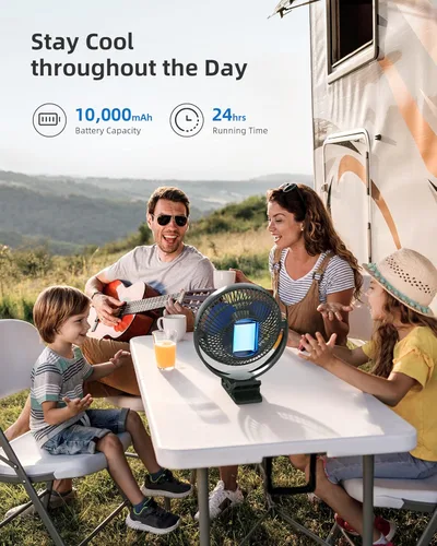 Miniatura 3 de Koonie Ventilador portátil recargable de 10000 mAh, de 8 pulgadas, con pinza, ventilador USB para automóvil de 4 velocidades, abrazadera resistente