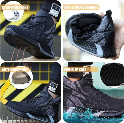 Miniatura 6 de ARCHINSERT Zapatos de punta de acero para hombres y mujeres, zapatos de seguridad indestructibles, resistentes al deslizamiento, puntera de acero