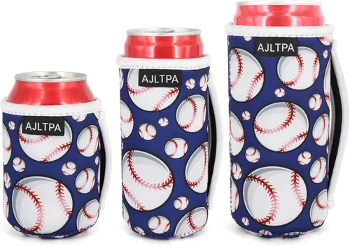 Miniatura 43 de Paquete de 3 fundas de neopreno reutilizables aisladas para latas con asa para refrescos, bebidas energéticas, gaseosas, cerveza, hard seltzer, azul