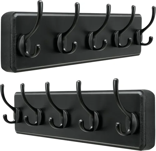 Miniatura 31 de Dseap Perchero de Pared: Moderno, Patentado, Resistente, 17.4" de Largo, Riel Colgador de Madera con 5 Ganchos Dobles para Abrigos de Invierno, Negro