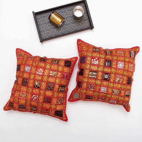 Miniatura 8 de INDACORIFY Juego de fundas de cojín surtidas de retazos, almohada de parche con cuentas hecha a mano india, almohada bohemia, funda de cojín