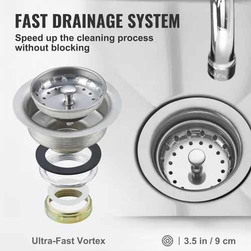 Miniatura 5 de VEVOR Fregadero de acero inoxidable para preparación y utilidad, fregadero pequeño de pie con 1 compartimento, incluye grifo y patas, fregaderos
