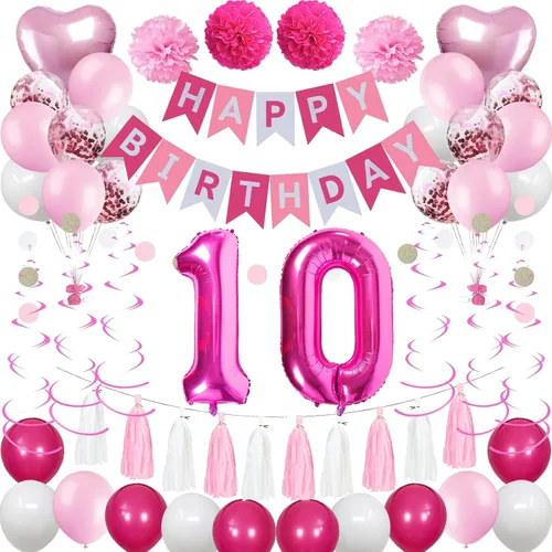 Miniatura 18 de Decoraciones de 4º cumpleaños para niñas, globos de feliz cumpleaños rosa y blanco con el número 4, suministros para fiesta de cumpleaños