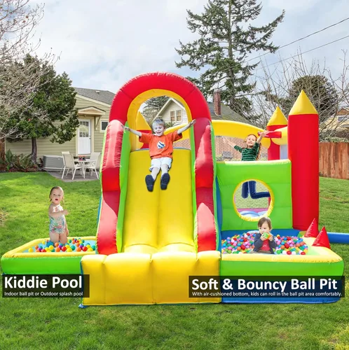 Miniatura 3 de HuaKastro Casa de rebote grande para niños grandes – Parque inflable con tobogán alto, pared de escalada, piscina de agua, pozo de bolas rebotantes