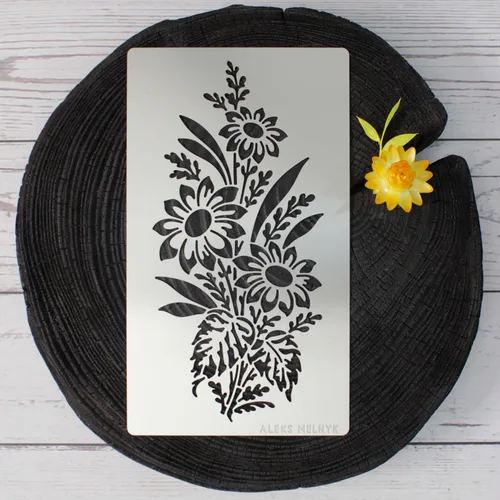 Miniatura 5 de Aleks Melnyk No.273 - Plantilla de metal, girasol en un ramo con flores silvestres, flor de hoja, plantilla pequeña, 1 unidad, plantilla para leña