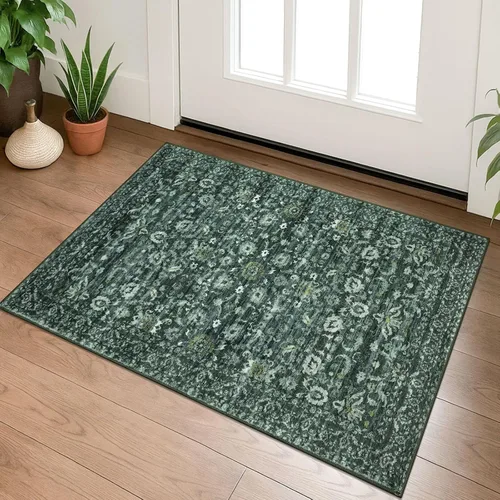 Miniatura 69 de Lansny Alfombra bohemia de 2 x 3 pulgadas, lavable, color negro, azul marino, floral, alfombra de cocina, alfombra de área pequeña de lana