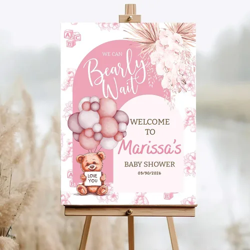 Miniatura 33 de Letrero de bienvenida personalizado para baby shower, letrero de bienvenida para baby shower con osito de peluche, póster personalizado de osito