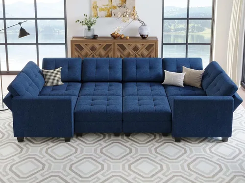 Miniatura 5 de Belffin - Sofá seccional modular con cama y asiento de almacenamiento, reversible, sofá cama modular para sala de estar, color azul