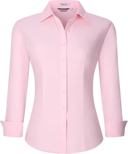 Miniatura 24 de Esabel.C Camisas de manga larga con botones para mujer, ajuste regular, blusa de trabajo elástica