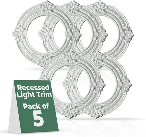 Miniatura 8 de Renovators Supply Manufacturing Moldura de Iluminación Empotrada de 10 pulgadas de Ancho de Poliuretano Blanco Ornamentada para Luces de Techo