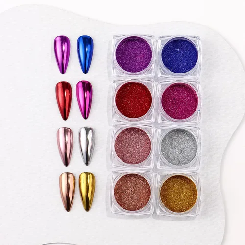 Miniatura 4 de 8Jars - Polvo de uñas cromado, efecto espejo metálico, pigmento, perla, brillantina, kit de manicura, decoración de arte de uñas