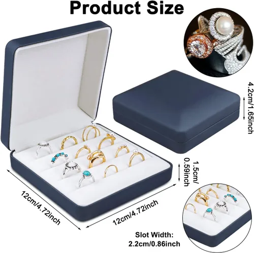 Miniatura 2 de Caja organizadora de anillos de joyería, pequeña caja de joyería de viaje, estuche portátil de almacenamiento de anillos, caja de soporte de bandeja